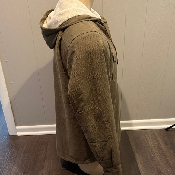 L.L. Bean Men's Medium Murky Olive Green Dark Hooded Shirt Wool Jacket - Picture 3 of 5